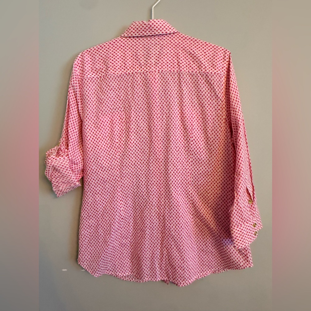 C. Wonder Women’s Button up Shirt white and pink speck pattern 100% cotton - Picture 2 of 7